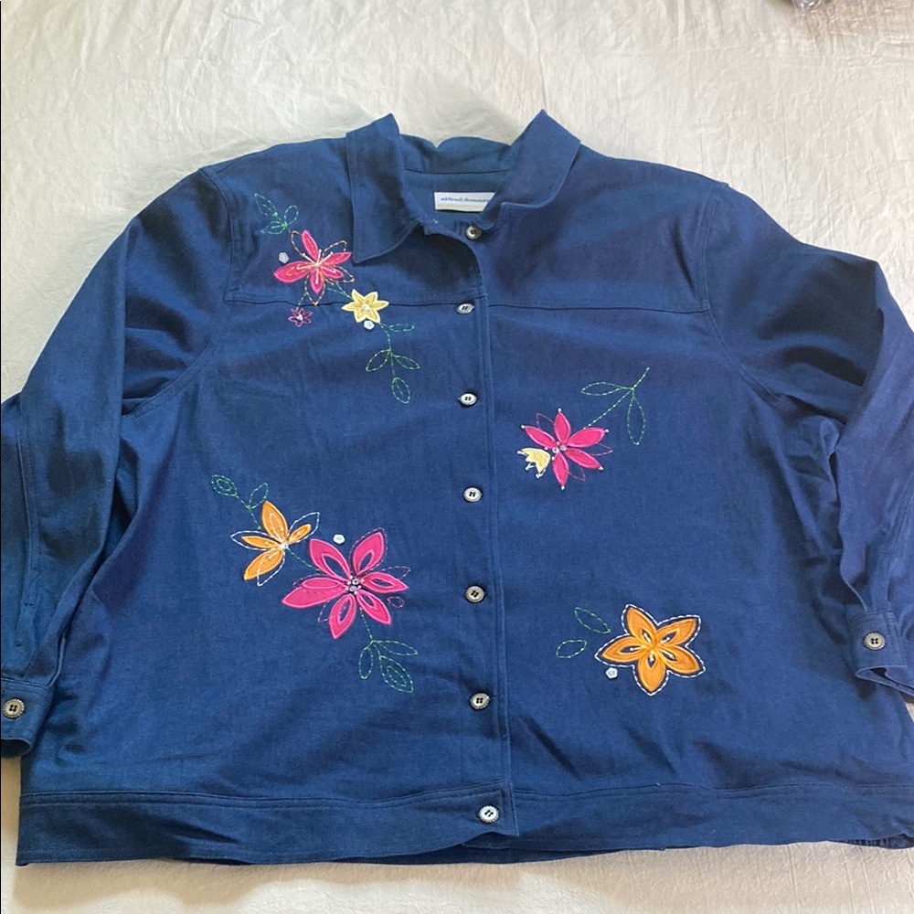 0248 Alfred Dunner size 24 women’s cotton denim spandex, appliqué jacket floral